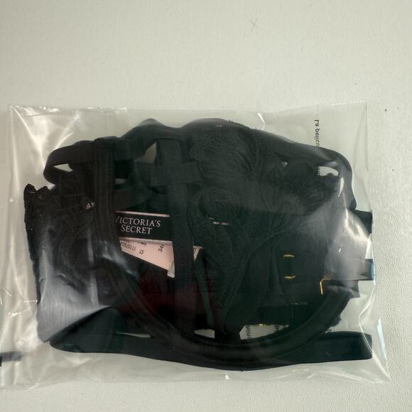 Victorias Secret Floral Embroidered Strappy Open Cup Black Bralette Bra  34DD - Picture 14 of 14